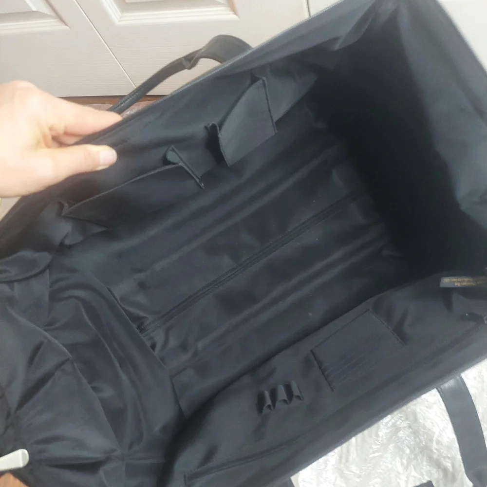 Leather Black Duffel Carry On With Wheels! Travel Bag!